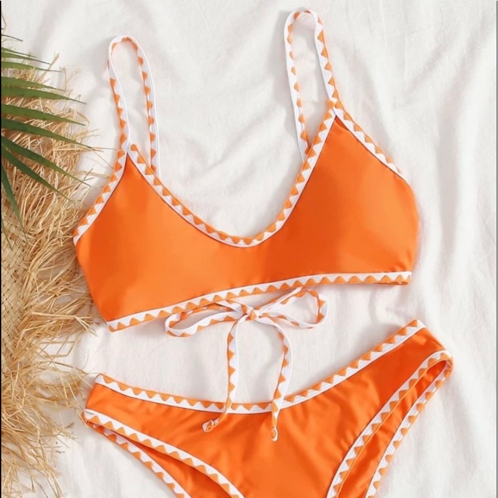 Tie back orange bikini swimming suit